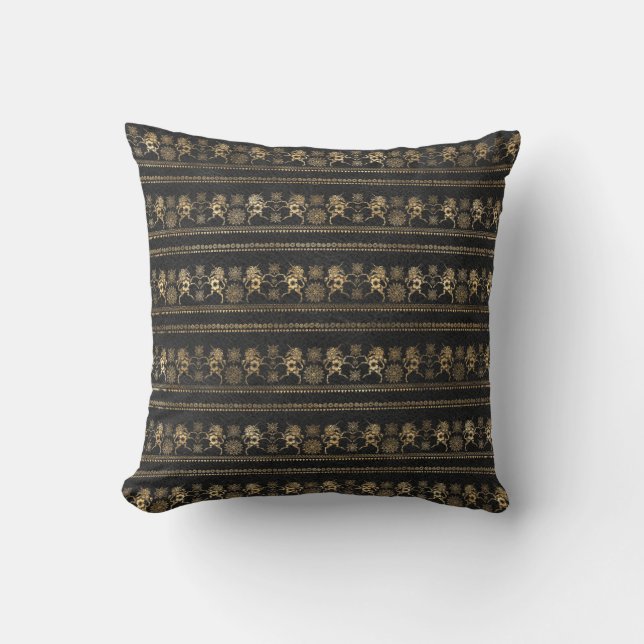 Dark Grey & Gold Bohemian Unicorn Pattern Cushion (Front)