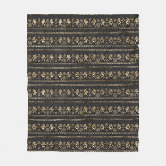 Dark Grey & Gold Bohemian Unicorn Pattern Fleece Blanket (Front)