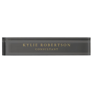 Dark Grey Gold Colours Professional Trendy Modern Nameplate