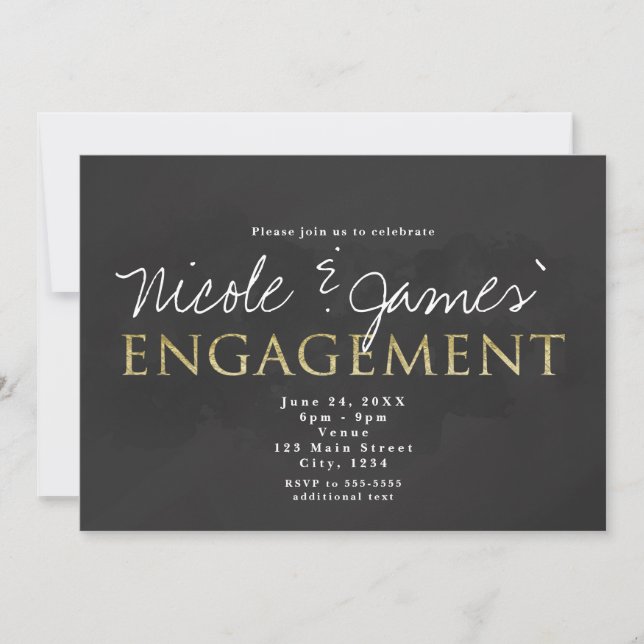 Dark Grey & Gold ENGAGEMENT Shower Invitations (Front)