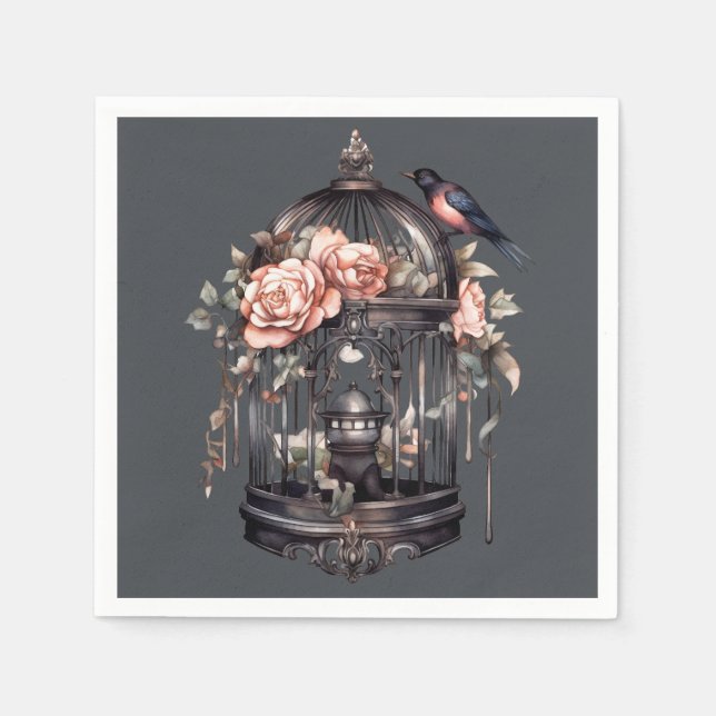 Dark Grey Gothic Black Pink  Birdcage Shower Napkin (Front)