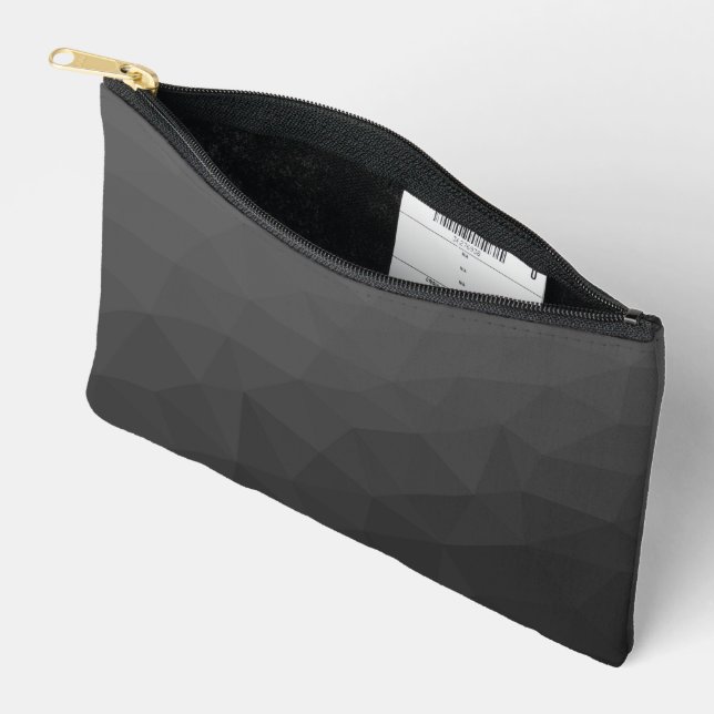 Dark Grey gradient geometric mesh pattern Accessory Pouch (Open)