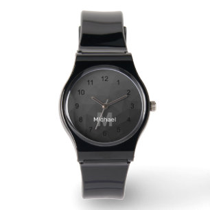Dark Grey Gradient Geometric Mesh Pattern Monogram Watch