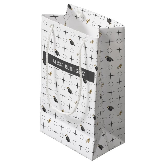 Dark Grey Graduation Caps and Diploma Pattern Small Gift Bag (Front Angled)