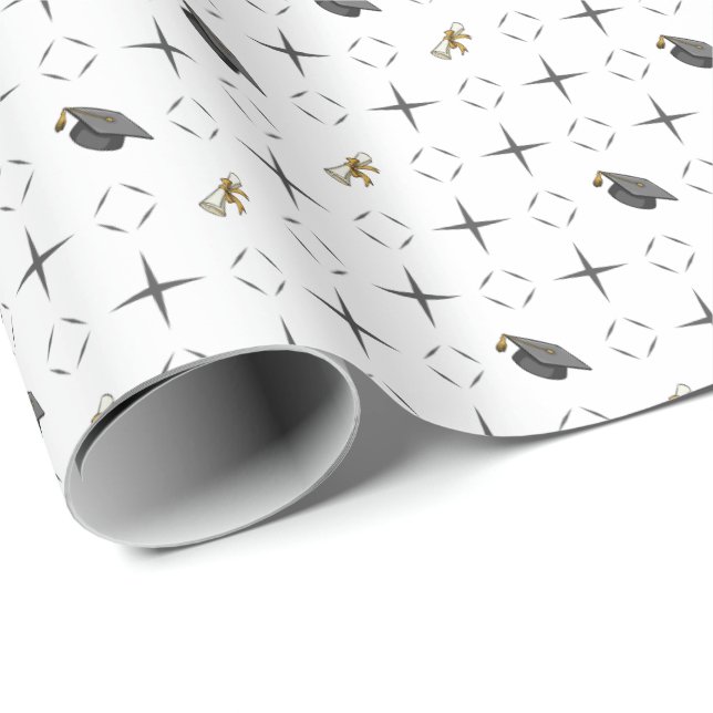 Dark Grey Graduation Caps and Diploma Pattern Wrapping Paper (Roll Corner)