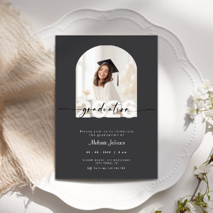 Dark Grey Graduation Invitation with Photo - 2026