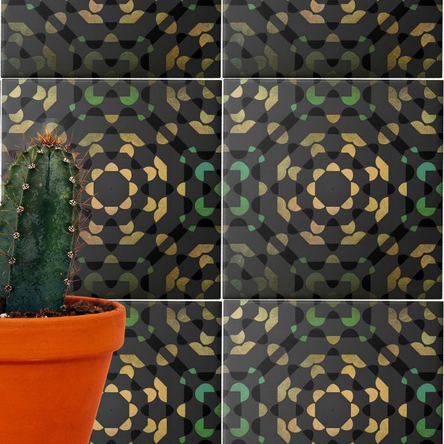 Dark Grey Green Yellow Moroccan Mosaic Geometric Ceramic Tile (Creator Uploaded)