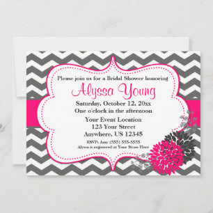 Dark Grey Hot Pink Chevron Invitation
