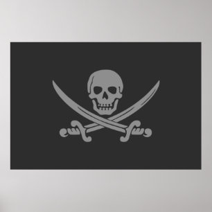 Dark Grey Jolly Roger Pirate Flag Poster