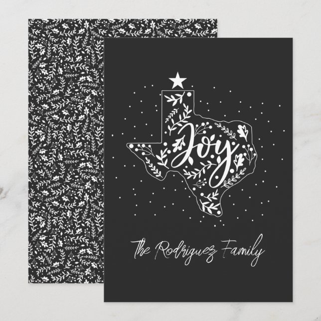 Dark Grey Joy Holiday Leaves Texas Shape Card (Front/Back)