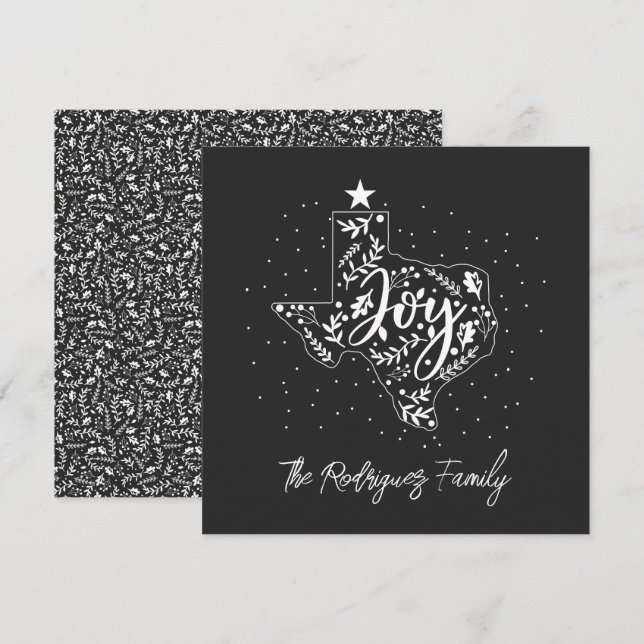 Dark Grey Joy Holiday Leaves Texas Shape Card (Front/Back)