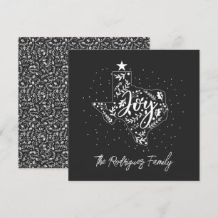 Dark Grey Joy Holiday Leaves Texas Shape Card