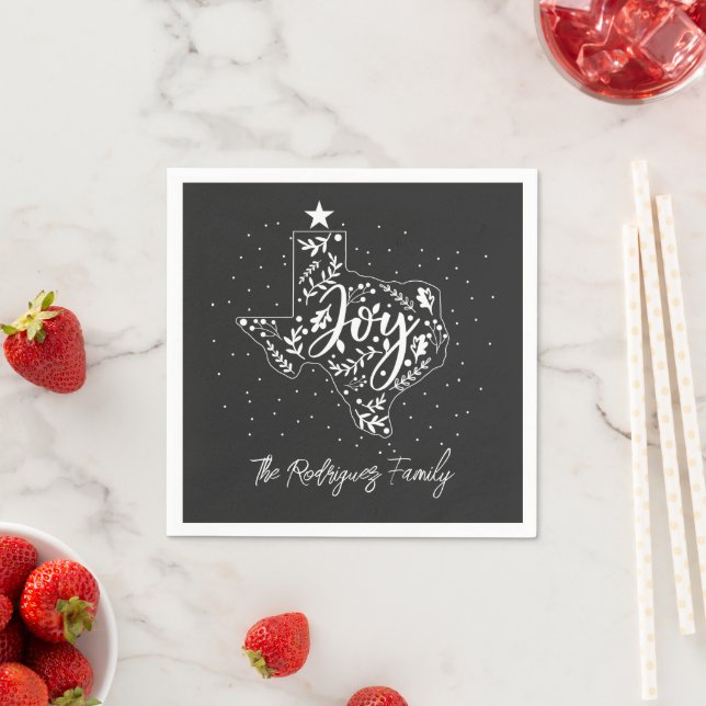 Dark Grey Joy Holiday Leaves Texas Shape Napkin (Insitu)