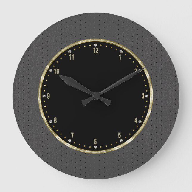Dark Grey Leather Look Background Large Clock (Front)