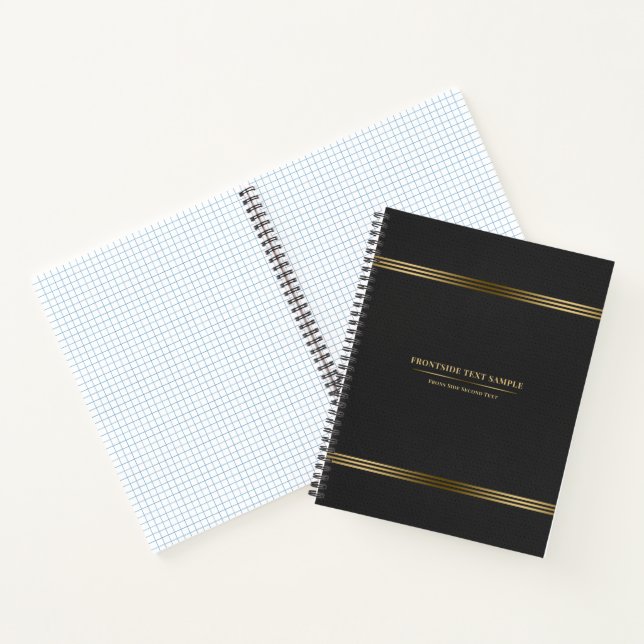Dark-Grey Leather Texture Gold Tones Stripes Notebook (Inside)