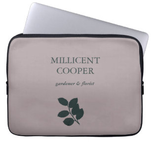 Dark grey leaves silhouette purple laptop sleeve