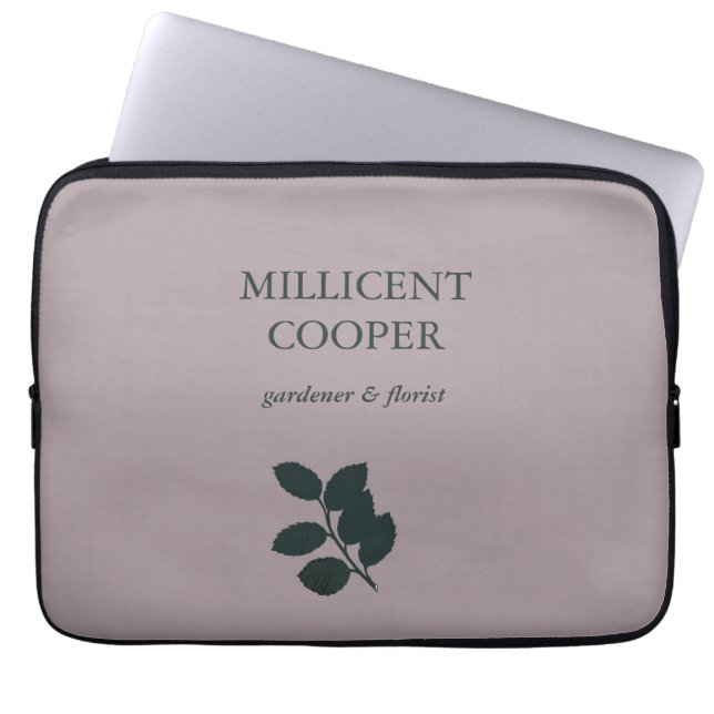 Dark grey leaves silhouette purple laptop sleeve (Front)