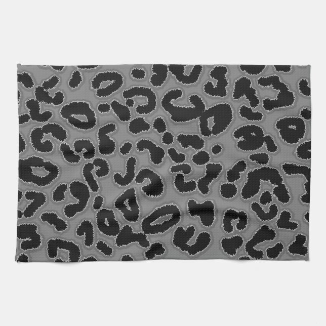 Dark Grey Leopard Animal Print Tea Towel (Horizontal)