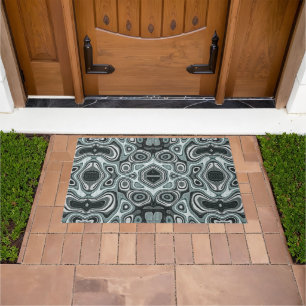 Dark Grey Light Seafoam Grey Green Tribal Art Doormat
