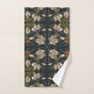 Dark Grey Magnolia Floral Hand Towel