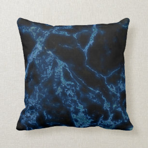 Dark Grey Marble Stone And Blue Glitter Cushion