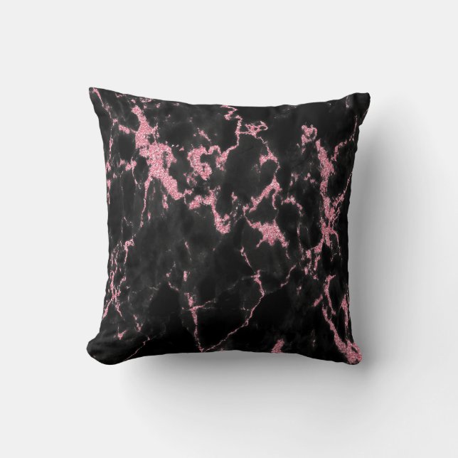 Dark Grey Marble Stone And Pink Glitter Cushion (Front)
