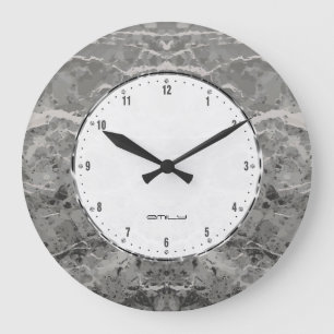 Dark Grey Marble Stone Print Large Clock