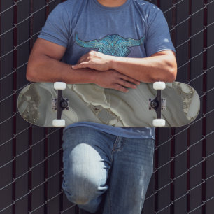 Dark Grey Marble with Gold Vein Skateboard
