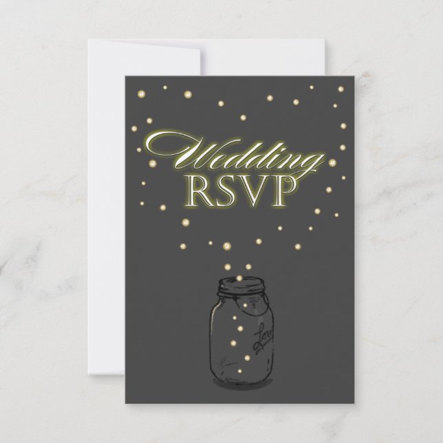Dark Grey Mason Jar Firefly Wedding RSVP Cards (Front)