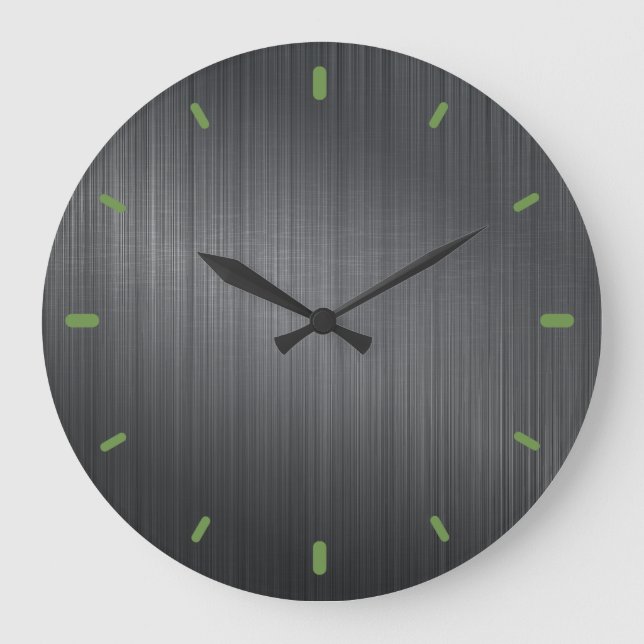 Dark Grey Metallic Design Brushed Aluminium Look Large Clock (Front)
