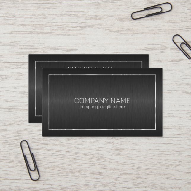 Dark-grey metallic finish background business card (Front/Back In Situ)