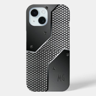 Dark Grey Metallic Look Geometric Pattern. iPhone 15 Case