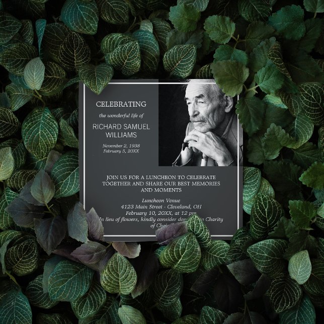 Dark Grey Minimal Celebrating Life Custom Photo Invitation (Creator Uploaded)