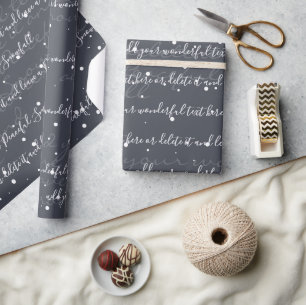 Dark Grey Minimalist Custom Script Text Snowfall Wrapping Paper