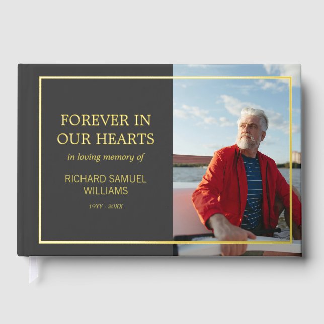Dark Grey Minimalist Photo In Loving Memory Guest Book (Front)