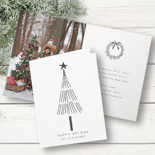 Dark Grey Modern Christmas Pine Tree Photo  Holiday Card