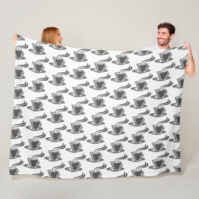 Dark Grey Modern Coffee Cup Pattern Fleece Blanket (In Situ)