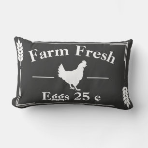 Dark Grey Modern Farmhouse Farm Fresh Eggs Hen Lumbar Cushion