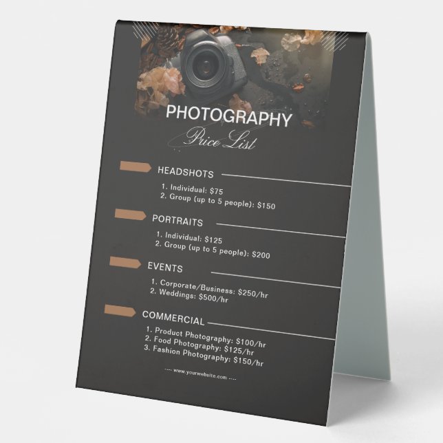 Dark Grey Modern Minimalist Photography Pricelist (Front)