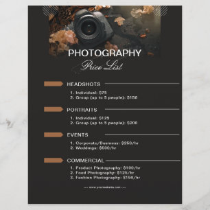 Dark Grey Modern Minimalist Photography Pricelist Flyer