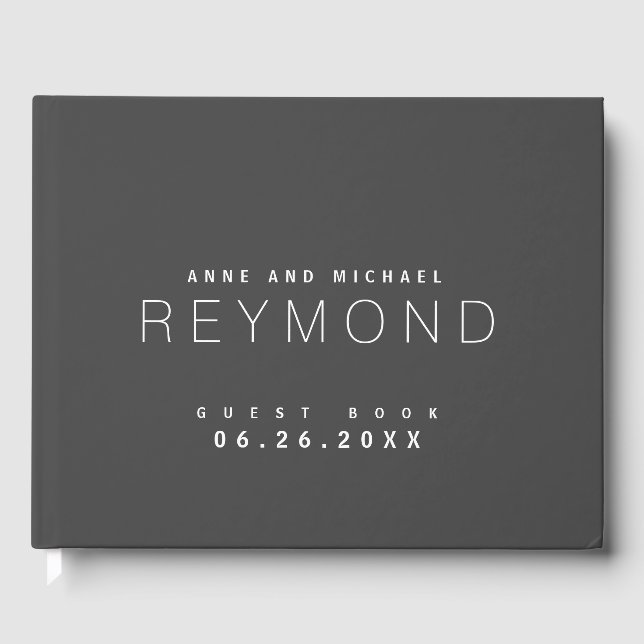 Dark Grey Modern Minimalist Wedding  Guest Book (Front)