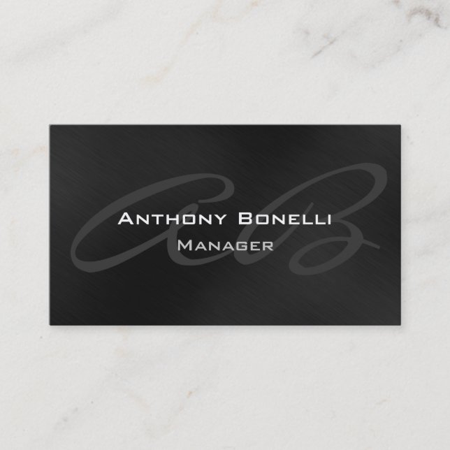 Dark Grey Modern Monogram Manager Business Card (Front)