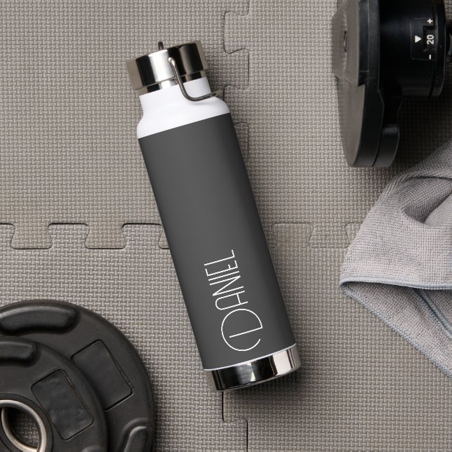 Dark Grey Modern Typography Personalised Water Bottle (Gym)