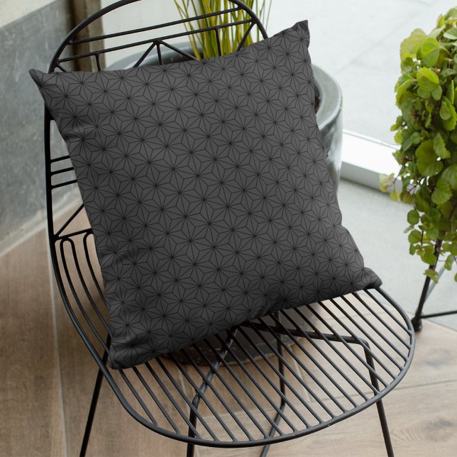 Dark Grey Monochome Geometric Japanese Pattern Cushion (Creator Uploaded)