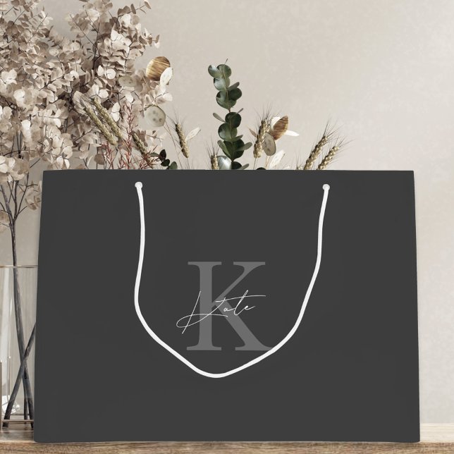 Dark Grey Monogram Bridesmaid Proposal Gift Bag (Creator Uploaded)