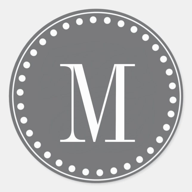 Dark Grey Monogram  Circle Stickers (Front)