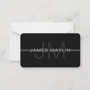 Dark Grey Monogram, Name & Geometric Stripe Card