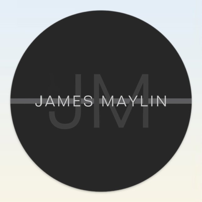 Dark Grey Monogram, Name & Geometric Stripe Classic Round Sticker (Creator Uploaded)