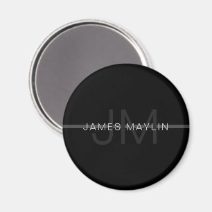 Dark Grey Monogram, Name & Geometric Stripe Magnet