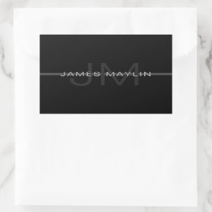 Dark Grey Monogram, Name & Geometric Stripe Rectangular Sticker